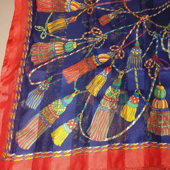 Capezio Accessories Italian Scarf Tassel Rope Print Polyester Multicolor Red - Picture 3 of 9